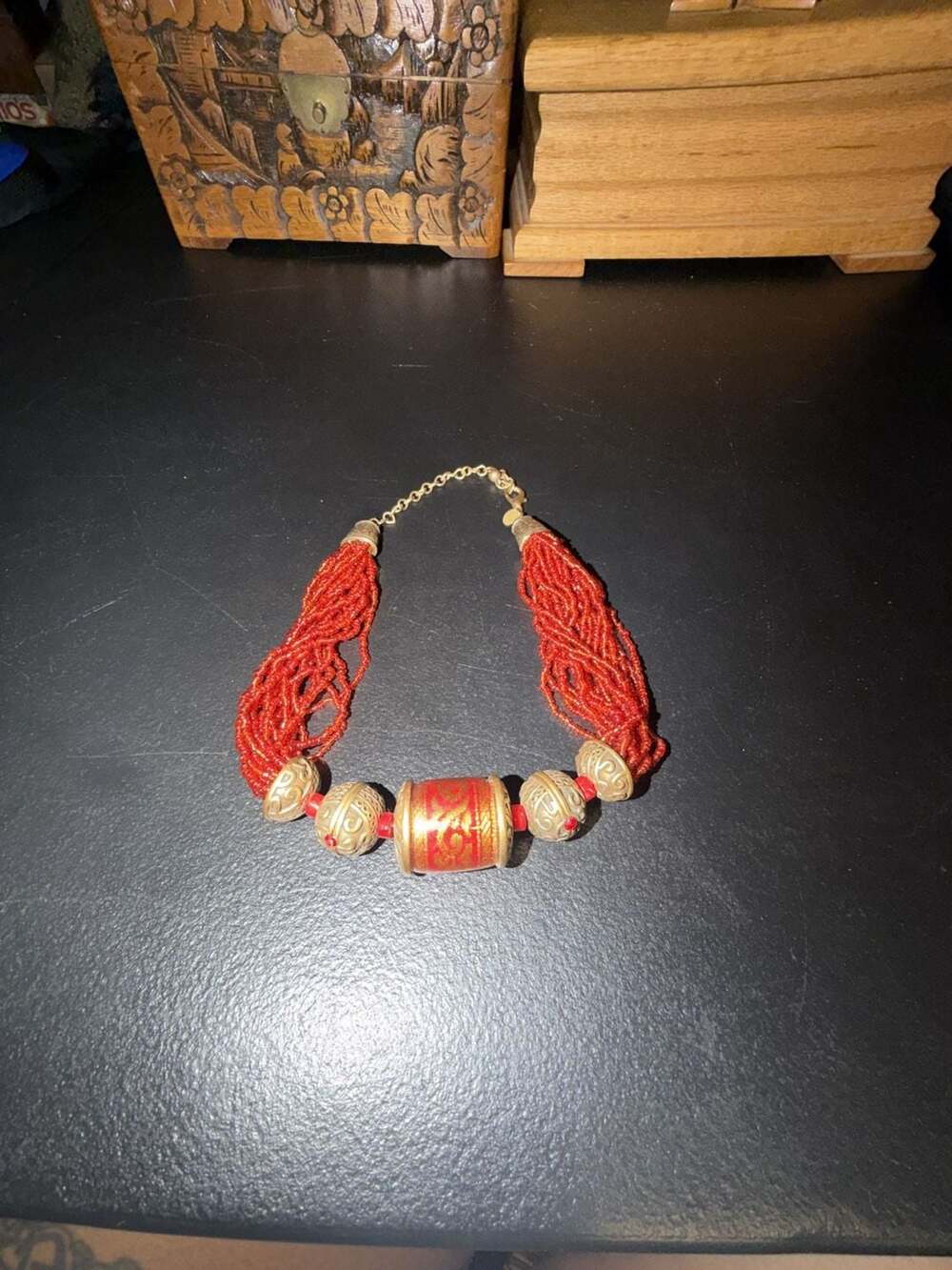 Chico's Vintage Red Multi-Strand Statement Necklace with Tibetan-Style Beads